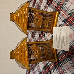 Set of 2 Jackson & Perkins Burnished Golden Angel Metal Lanterns